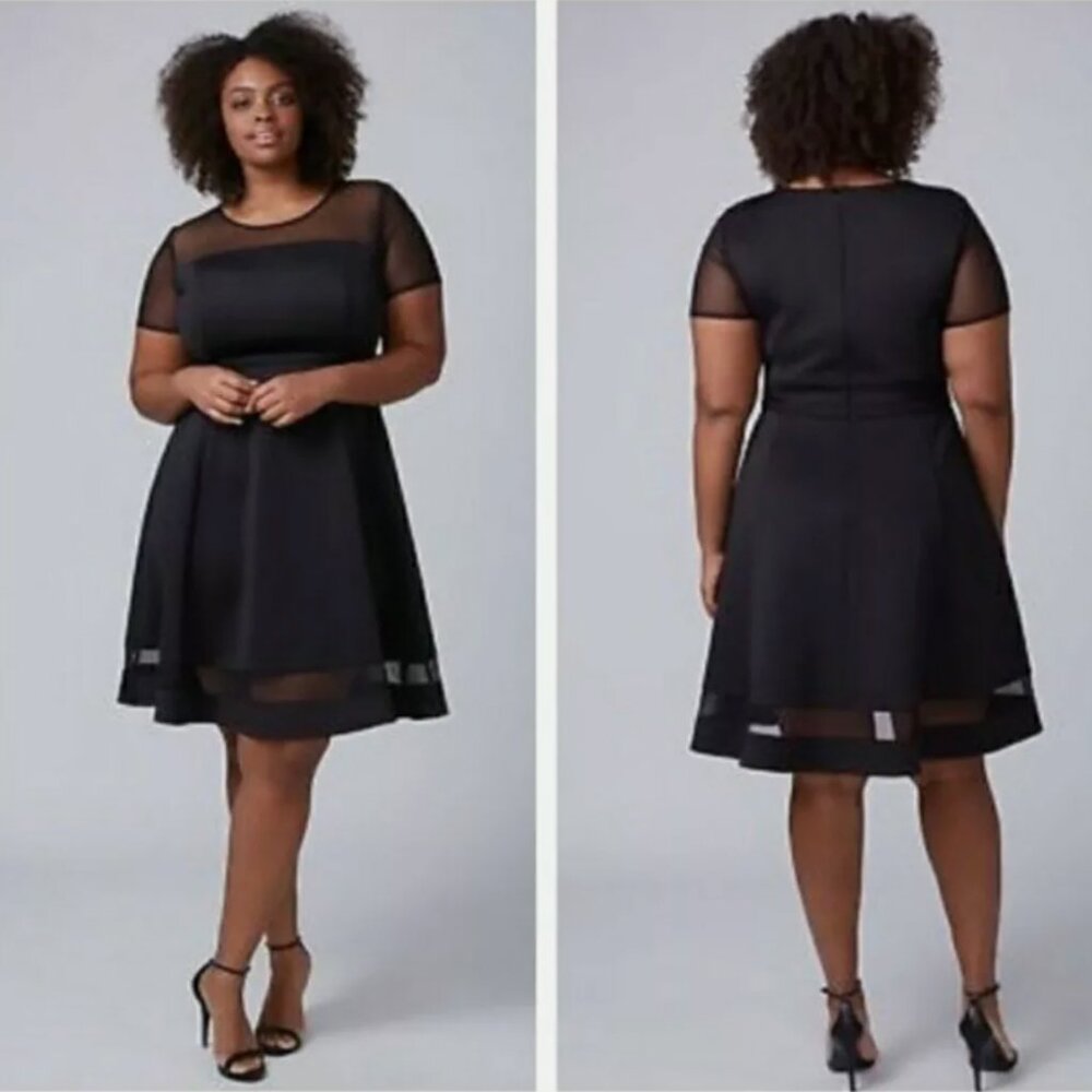 Lane Bryant Black Fit & Flare Stretch Mesh. Dress Plus Sz 26/28